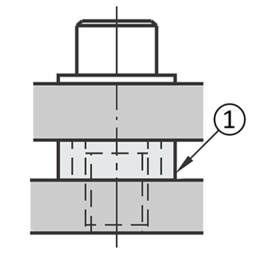 Avståndshylsa för större mellanrum: (1) Avståndshylsa